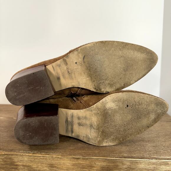 Suede Mocha Mousse Ankle Boots Womens 8M Pointed Toe Fall Booties Chelsea Violet - Picture 7 of 13